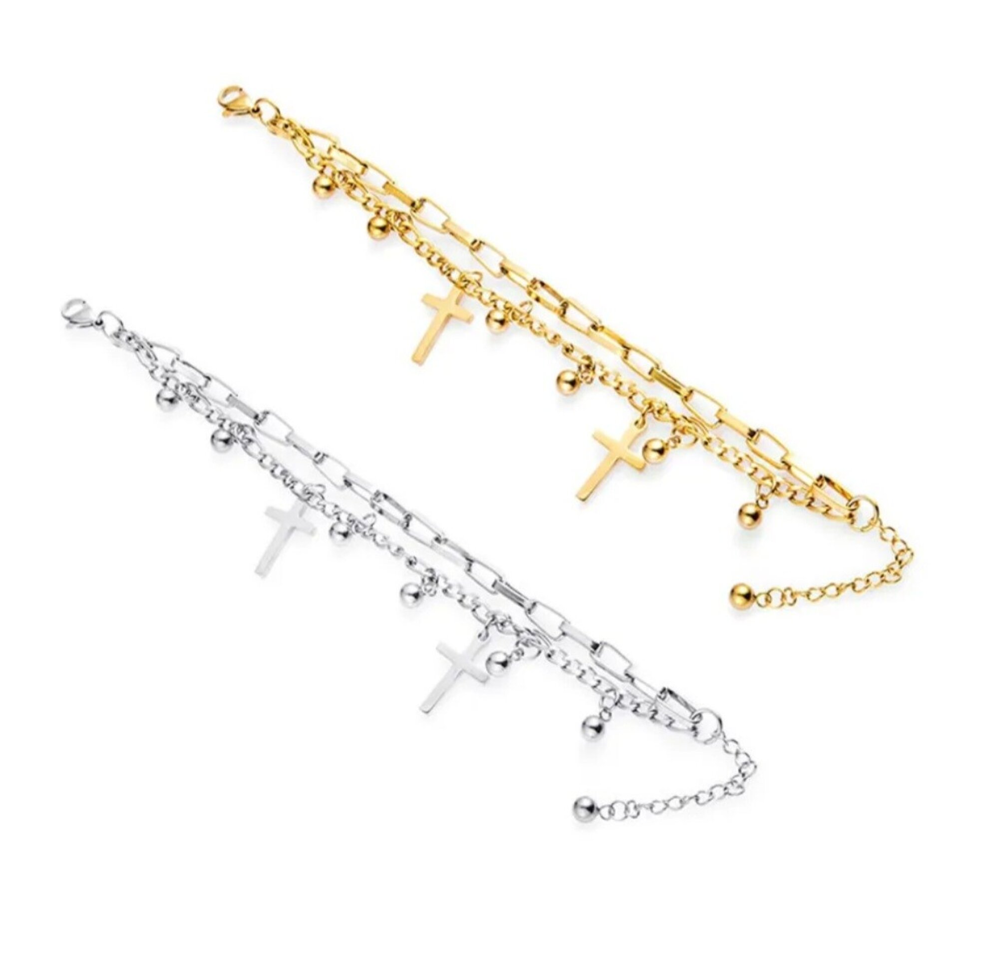 PULSERA CRUCES ACERO INOXIDABLE DORADA - 2