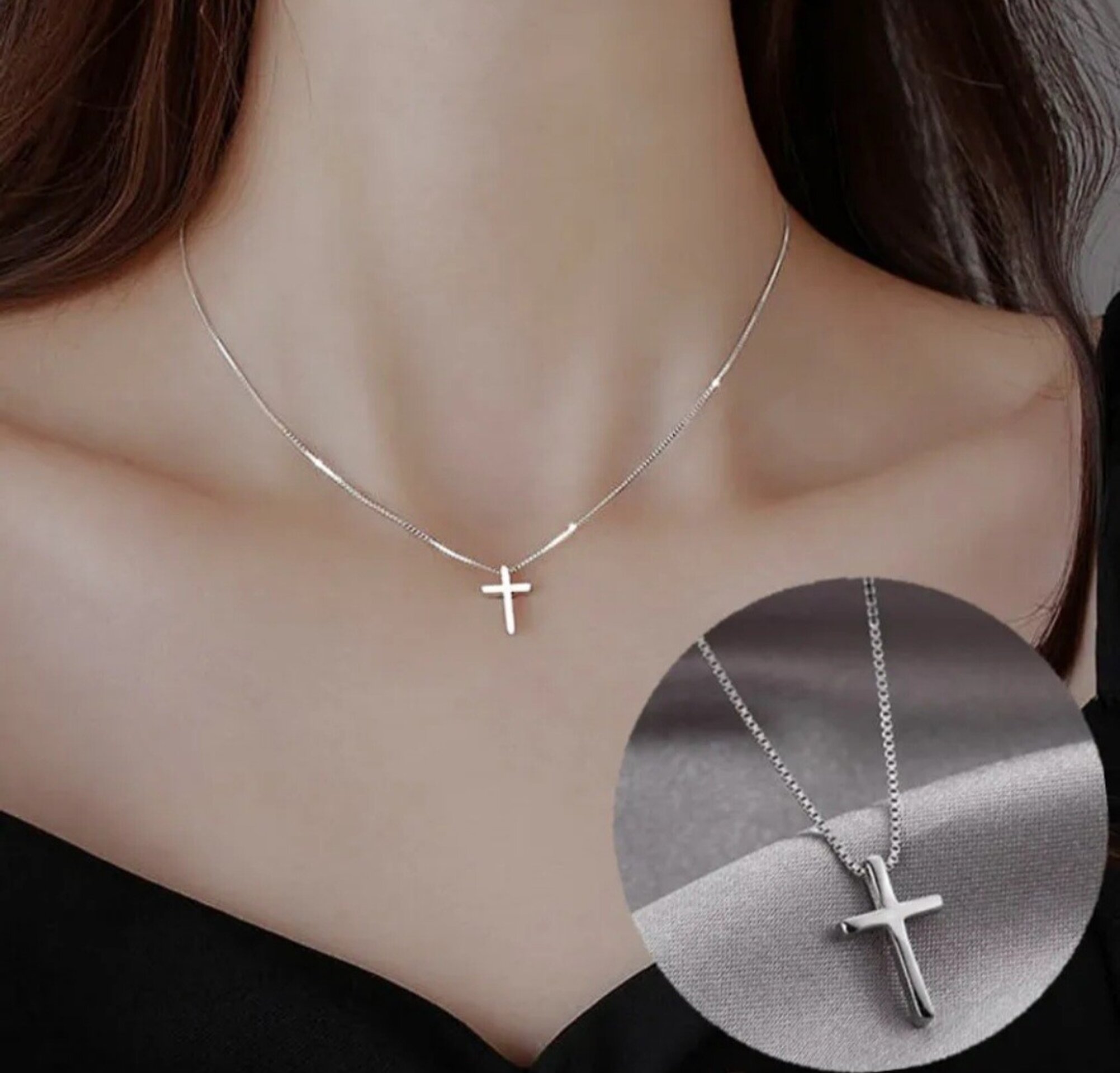 COLLAR CRUZ PLATEADO - 2