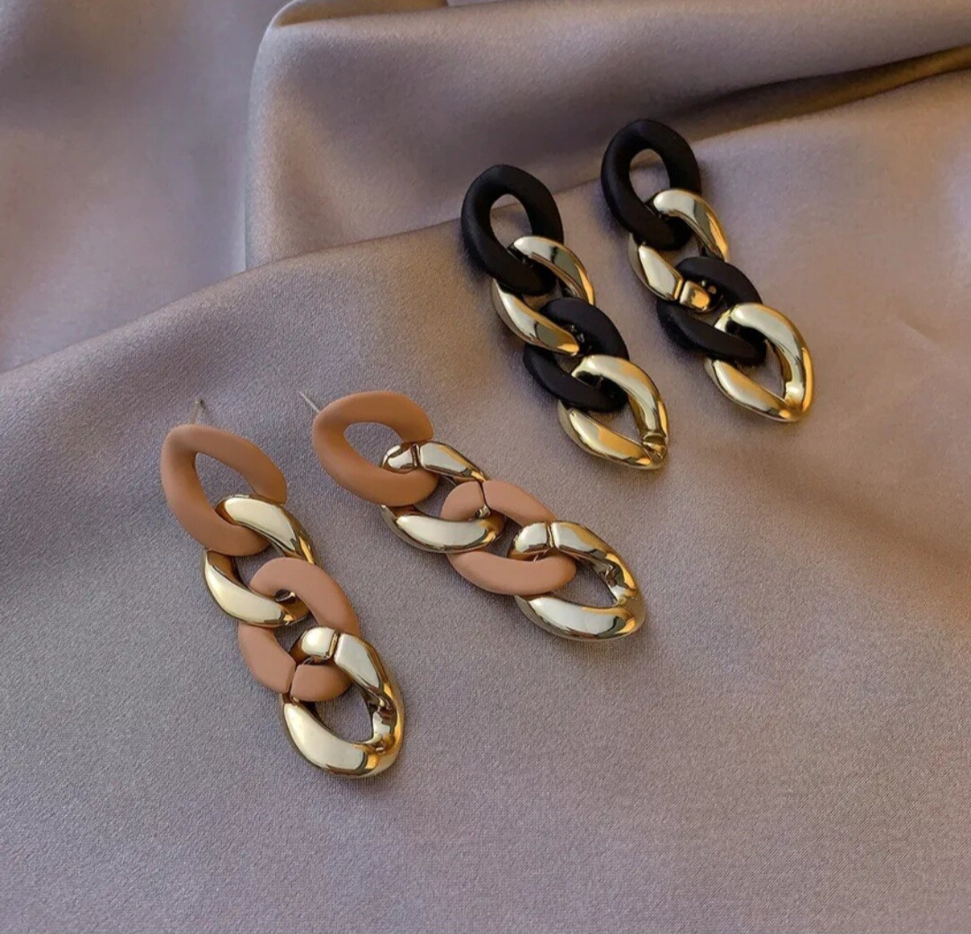 PENDIENTES ESLABON MATE NEGRO - 2